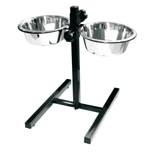 Comedero Acero Inox. soporte reg.alt. 2x28cm